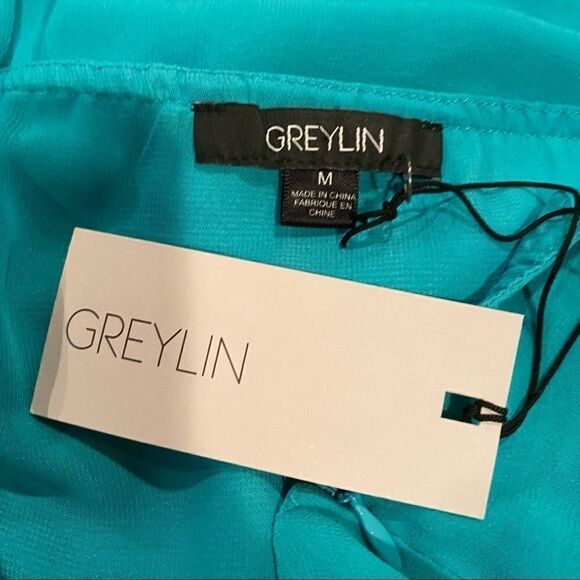 Greylin Teal Ruffled Spaghetti Strap Dress Sz Med - Picture 3 of 12